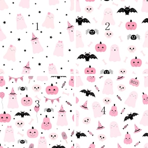 Cute Pink Halloween Patterns Cotton fabric, Sold by the yard