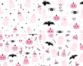 Cute Pink Halloween Patterns Cotton fabric, Sold by the yard