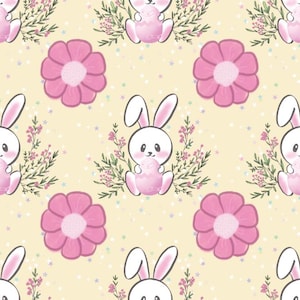 Cute Rabbit & Floral Pattern Fabric,Fresh Spring Fabric,100% Cotton Fabric,Sold By Half Yard