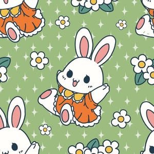 Cute Rabbit Floral Pattern Cotton Fabric Sold By Half Yard