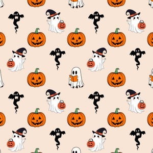 Halloween fabric, pink Halloween pattern, cute Halloween, Cotton fabric, Sold by the Yard