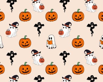 Halloween fabric, pink Halloween pattern, cute Halloween, Cotton fabric, Sold by the Yard