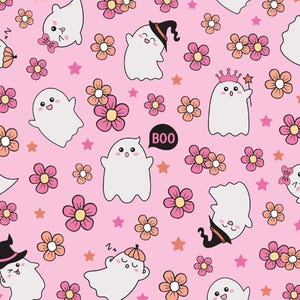 Pink Halloween Seamless Pattern Ghost Cute Halloween, Cotton fabric, Sold by the Yard