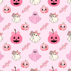 Halloween fabric, pink Halloween pattern, cute Halloween, Cotton fabric, Sold by the Yard