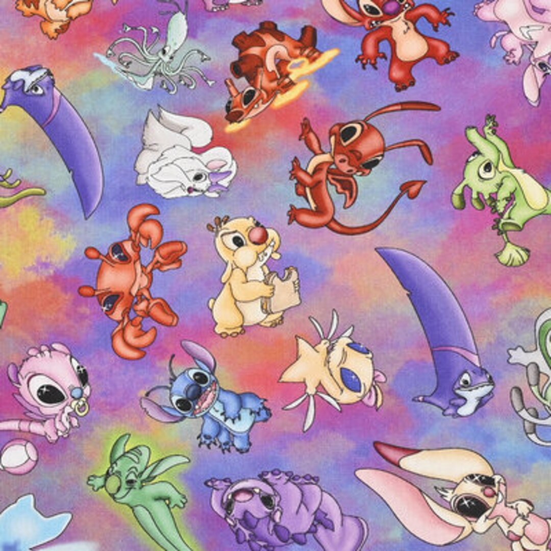 Stitch and Angel Fabric Blue Pink Koala Fabric Anime Cotton Fabric by the Half Yard Etsy