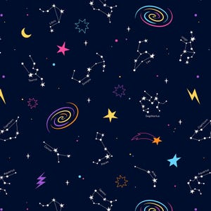 Zodiac Star And Moon Pattern Fabric Star Pattern Cotton Fabric By The Half Yard