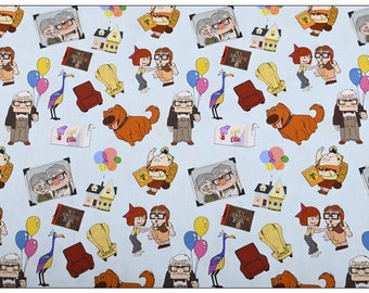 Disney&#39;s UP Collage Print Fabric Anime Cotton Fabric By The Half Yard