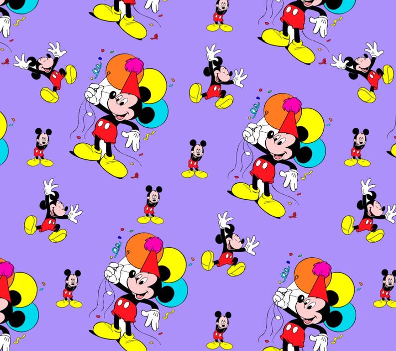 Cute Mickey Mouse With Balloon Pattern Pure Cotton Fabric Disney Style ...