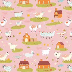 Adorable Farm Animals Pattern Fabric Cotton Fabric By The Half Yard