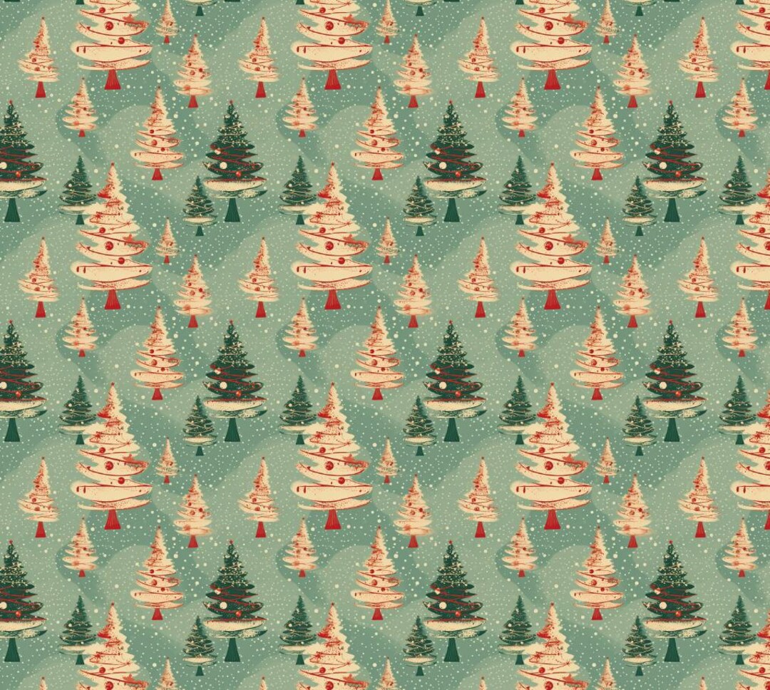 Vintage Christmas Fabric Christmas Tree Pattern Cotton Fabric, Sold by ...