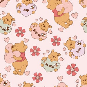 Heart With Winnie the Pooh Cartoon Cotton Fabric-Winnie the Pooh Cartoon Fabric 100% Cotton Fabric By Half Yard