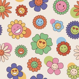 Hippie Sonnenblume Smiley Blumen-Muster aus reiner Baumwolle Stoff verkauft durch halben Hof
