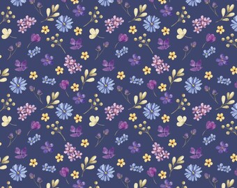Purple Daisy Wildflowers cotton fabric, sold by the yard