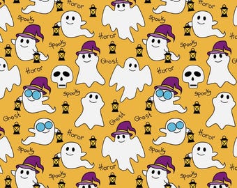Cute Halloween Ghost Pattern Pure Cotton Fabric Sold By Half Yard