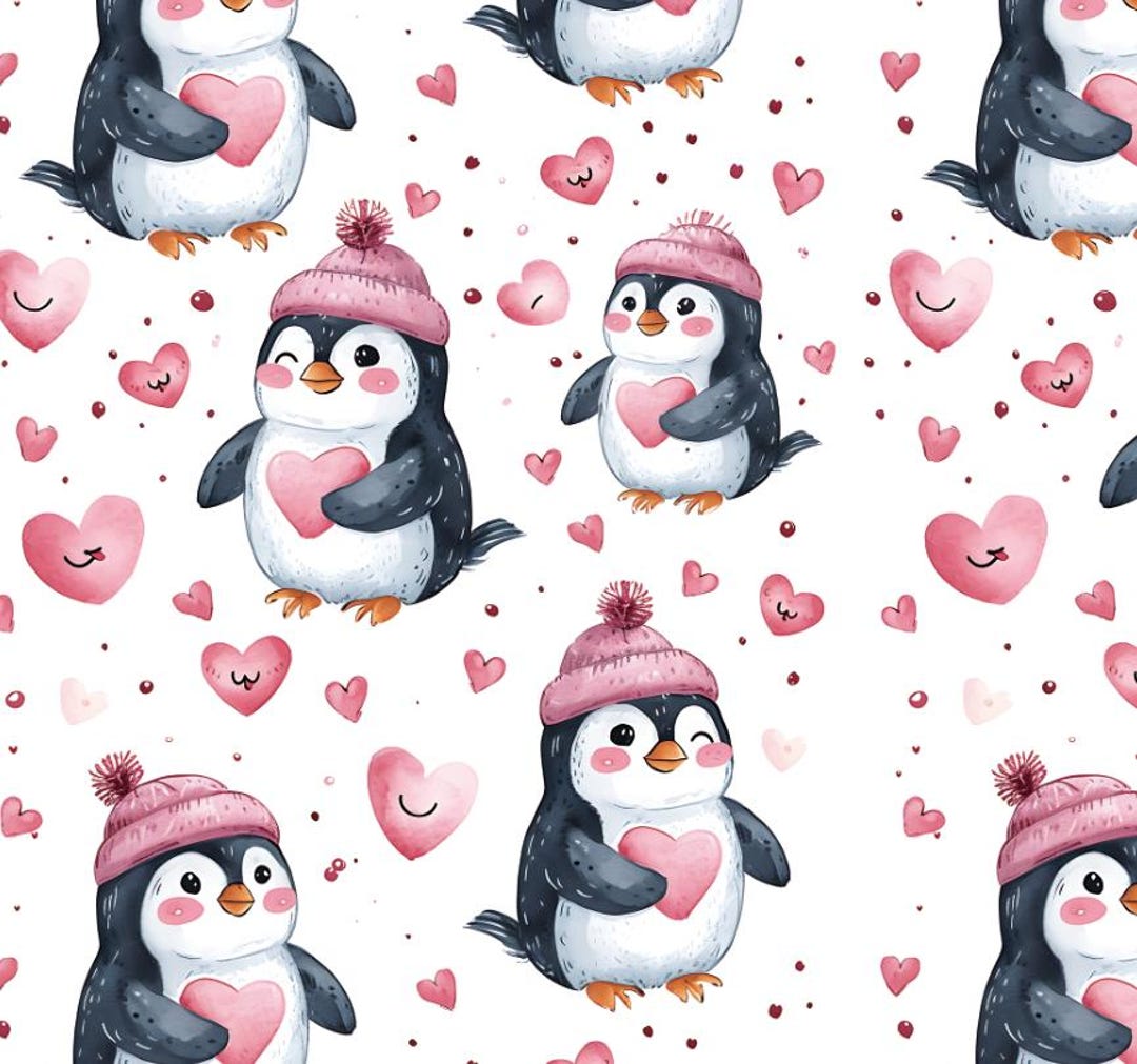 Cute Love Sweet Penguin Pattern Cotton Fabric, Sold by the Yard - Etsy
