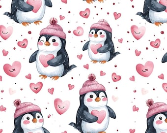 Tecido de algodão com estampa de pinguim fofo e doce, vendido por metro