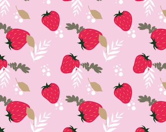 Pink Sweet Strawberry Pattern  Cotton Fabric, Sold By Half Yard
