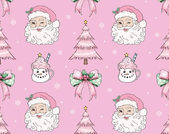 Christmas Coquette Seamless Pattern Bow Cotton fabric, Sold by the Yard