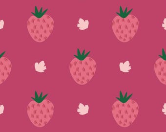 Sweet Strawberry Floral Pattern Cotton Fabric, Sold By Half Yard
