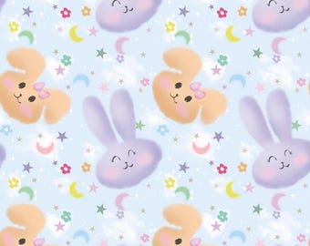 Pink Rabbit Cotton Fabric-100% Cotton Fabric-Cotton Fabric-Suitable for Sewing-Quilt Fabric-Sold by Half Yard