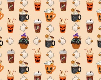 Halloween fabric, pink Halloween pattern, cute Halloween, Cotton fabric, Sold by the Yard
