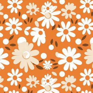Orange Flower Pattern Floral  Pattern  Cotton Fabric, Sold By The Half  Yard