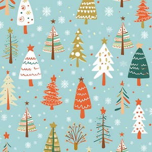 Colorful Christmas Tree Fabric Cartoon Cotton Fabric By The Half Yard