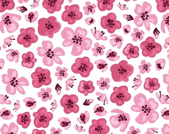 Cute Pink Floral Pattern Cotton Fabric Pure Cotton Fabric Sold By Half Yard