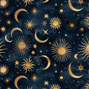 Sonne, Mond und Sterne Stoff Nacht Sternenhimmel Muster Mysteriöser Sternenhimmel Baumwollstoff