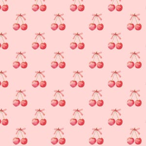 Coquette Sweet Bow Cherry Pattern Pure Cotton Fabric Sold By Half Yard