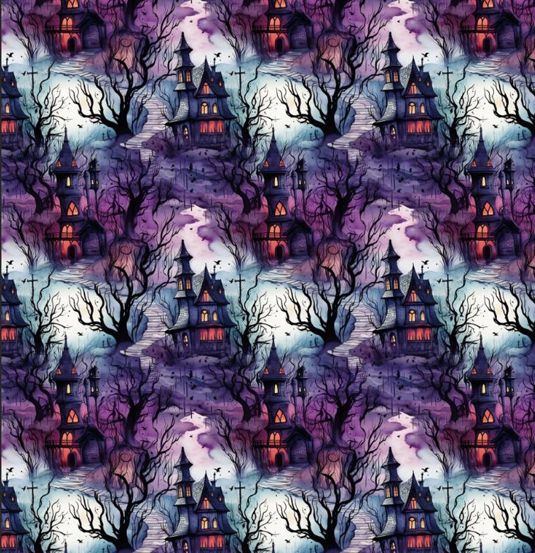 Haunted House Halloween Pattern Cotton Fabric Sold by the Half Yard - Etsy