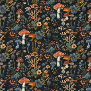 Mushroom Fantasy Pattern Cotton Fabric, Sold By Half Yard