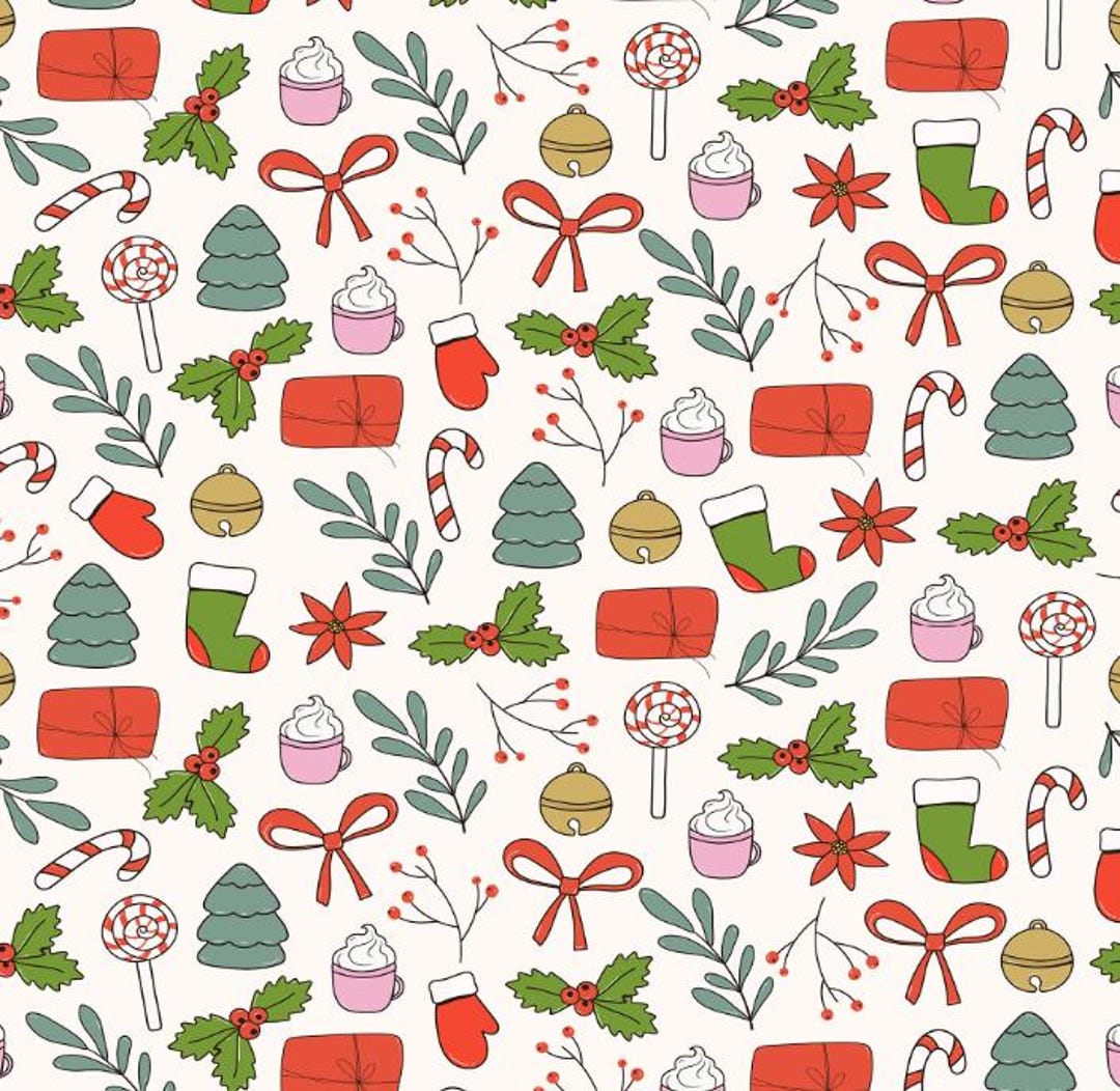 Retro Christmas Seamless Pattern Cotton Fabric, Sold by the Yard - Etsy