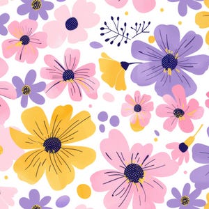 Colorful Floral Hand-Painted Cotton Fabric By The Half Yard