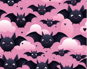 Cute Bat Pink Halloween Halloween fabric, pink Halloween pattern, cute Halloween, cotton fabric, sold by the yard