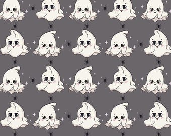 Cotton Halloween Ghost Print Fabric , Cute Ghost Pattern Fabric Halloween Decorative Fabric Sold By Half Yard