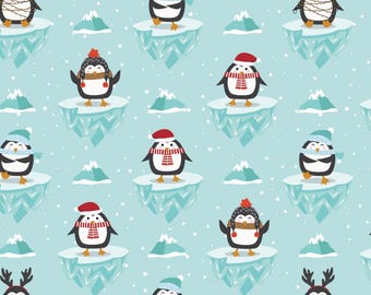 Tecido de algodão com estampa fofa de pinguim-iceberg vendido por meia jarda