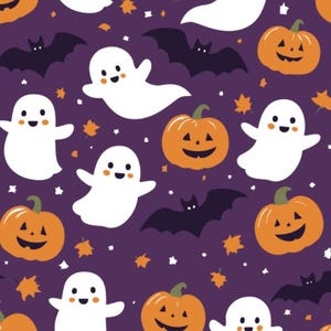 Halloween Cute Ghost Pattern Cotton fabric, Sold by the Yard
