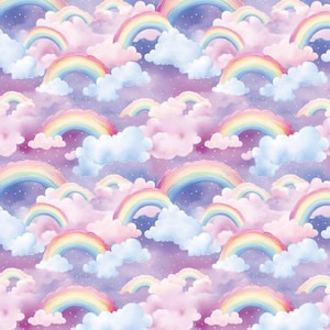 Pastel Rainbow With Sky Pattern Fabric Cotton Fabric By The Half Yard