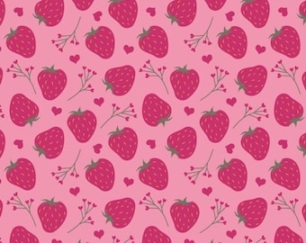 Pink Sweetheart And Sweet Strawberry Pattern  Cotton Fabric, Sold By Half Yard
