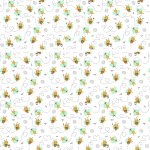Cute Bumblebee Fabric Graphic Print - Dress Fabric, Quilt Fabric, 100% Cotton Fabric, Sold by the Yard or Choose Your Length