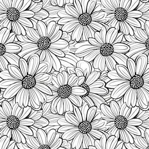 Black And White Art Sunflower Flowers Pattern cotton fabric, sold by half yard