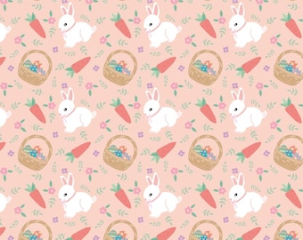 Easter Bunny Carrot Cartoon Pattern Fabric Cotton Fabric Sold By Half Yard
