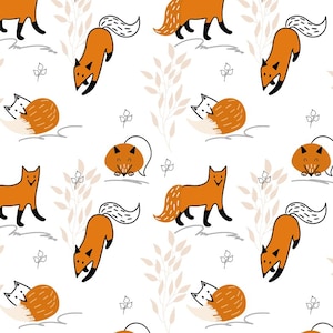 Cute fox pattern pure cotton fabric Cotton Fabric, Sold By Half Yard