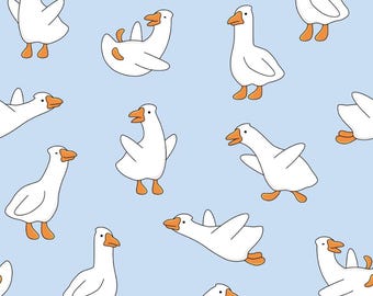 Cute Cartoon Goose Blue Pattern Fabric Pure Cotton Fabric Sold By Half Yard