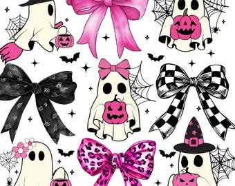 Halloween Pink Ghost Coquette Bow cotton fabric, sold by the yard