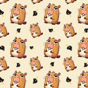 Capybara Cool Emoji Fabric Cute Animal Fabric Baby Quilting Fabric Interesting Pattern Cotton Fabric By The Half Yard