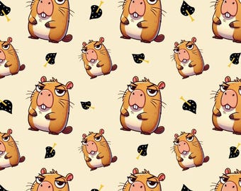 Capybara Cool Emoji Fabric Cute Animal Fabric Baby Quilting Fabric Interesting Pattern Cotton Fabric By The Half Yard