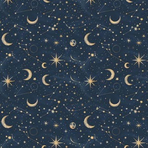 Celestial Constellation Pattern  Cotton Fabric, Sold By The Half  Yard