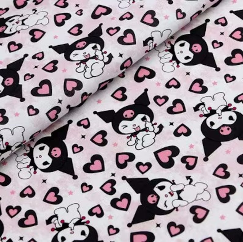 Kuromi Fabric Japanese Animation Fabric Anime Cotton Fabric by the Half